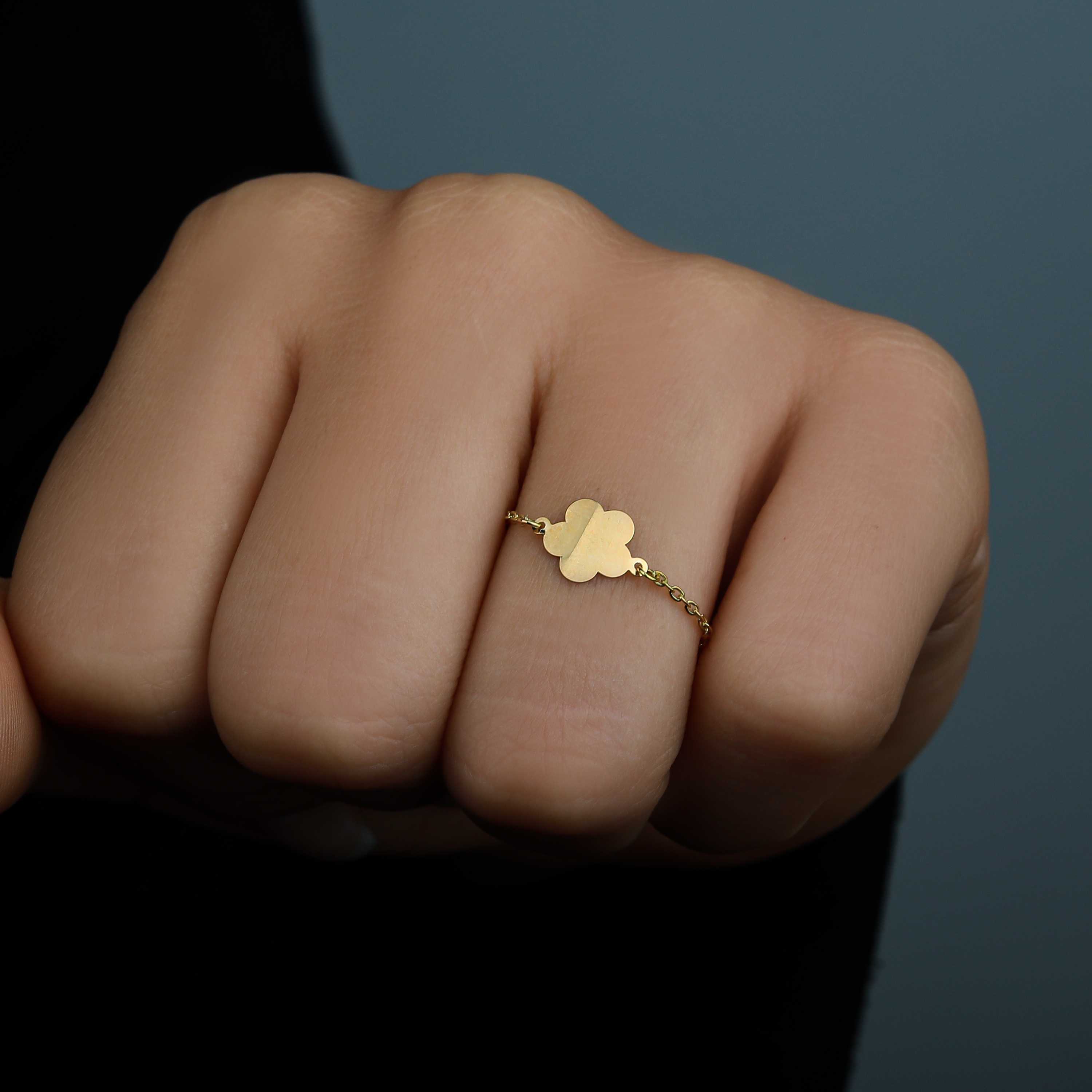 18k gold chain ring, Turkish made - (H-1238)